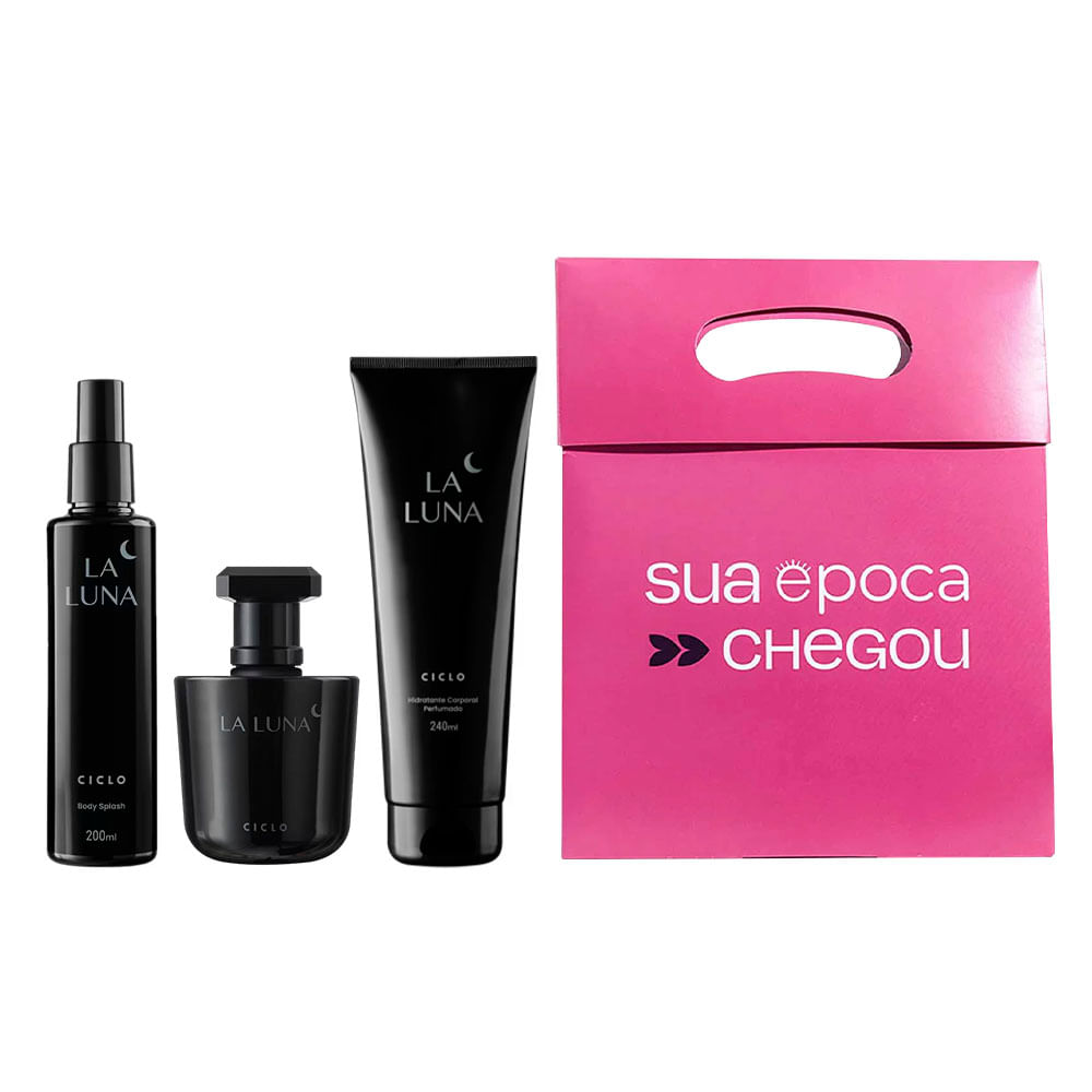 La Luna Ciclo Cosméticos Kit Presente de Natal – Perfume Feminino + Body Splash + Loção Hidratante + Sacola Presenteável